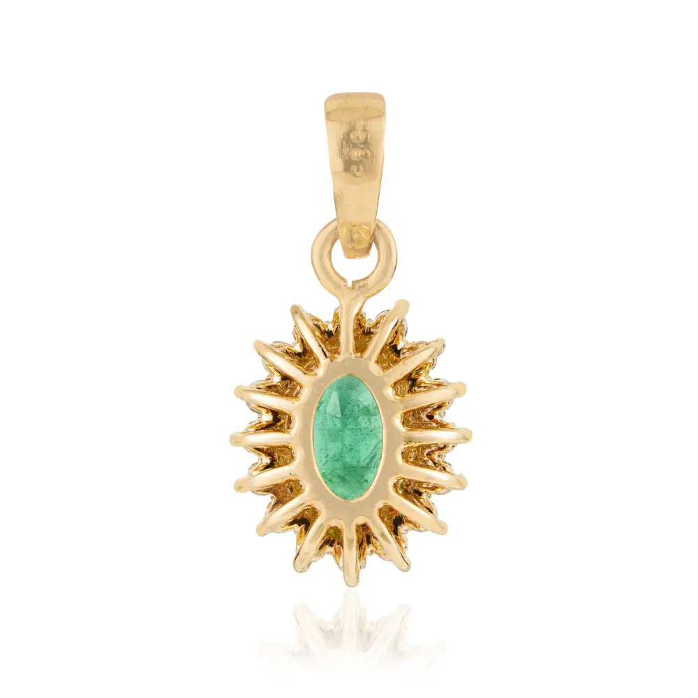 Handmade 14K Yellow Gold Emerald & Diamond Cluster Pendant Small Daily Wear Jewelry