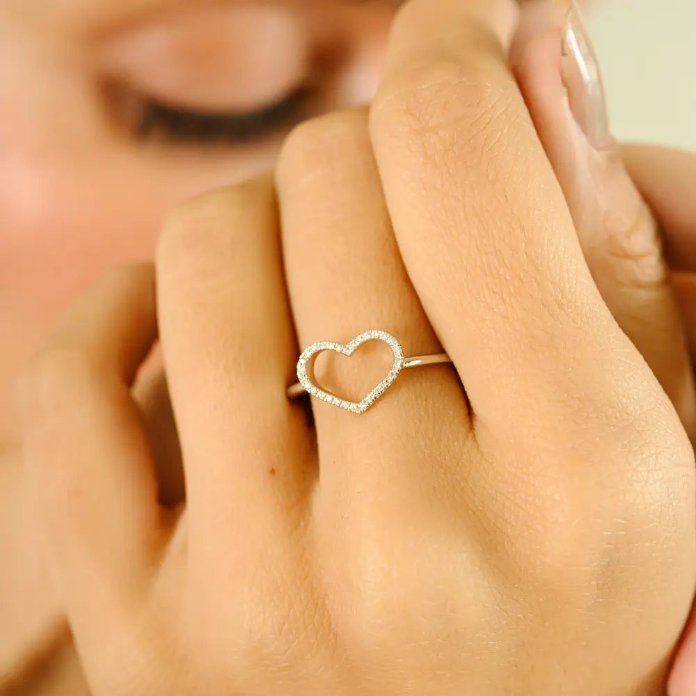 Latest Best Selling Natural Diamond 14K White Gold Open Heart Shape Ring Proposal Jewelry