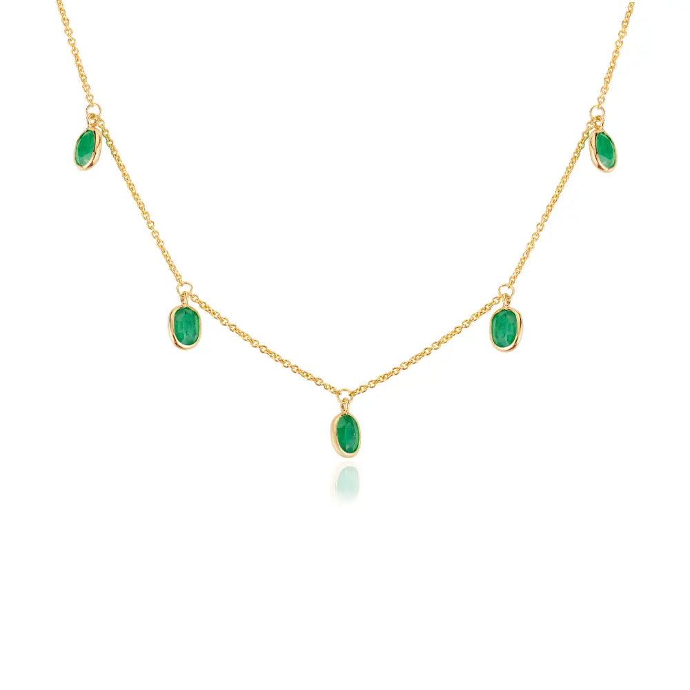 Precious Gemstone Fine 14K Yellow Gold Emerald Charm Necklace Light Weight Jewelry