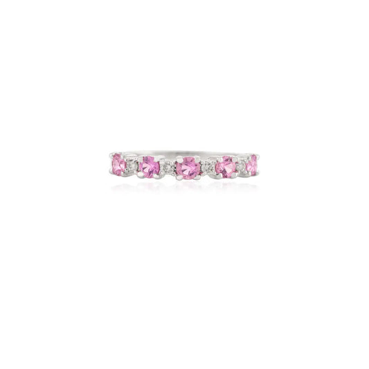 Handcrafted Pink Sapphire & Diamond 14K White Gold Half Eternity Band Ring