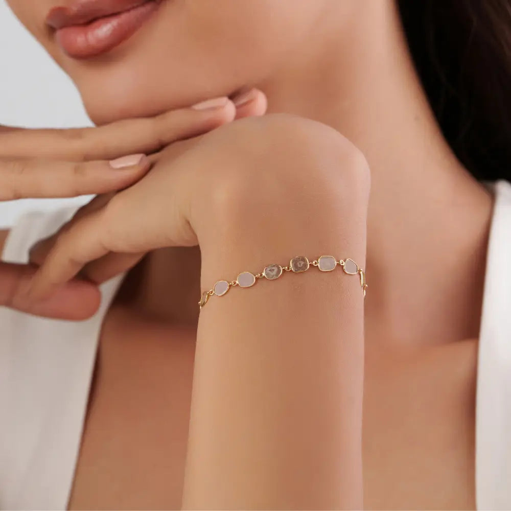 Latest New Arrivals Design 18K Yellow Gold Polki Diamond Station Bracelet Everyday Wear Jewelry For Unisex
