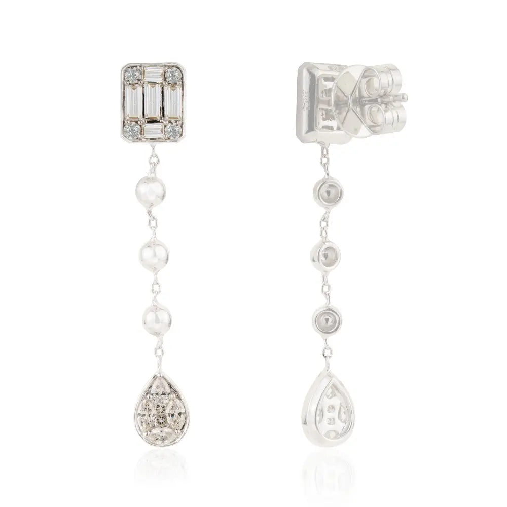 New Style Mixed Cut Diamond Dangle Earrings Real K14 White Gold Sparking Bulk Jewelry