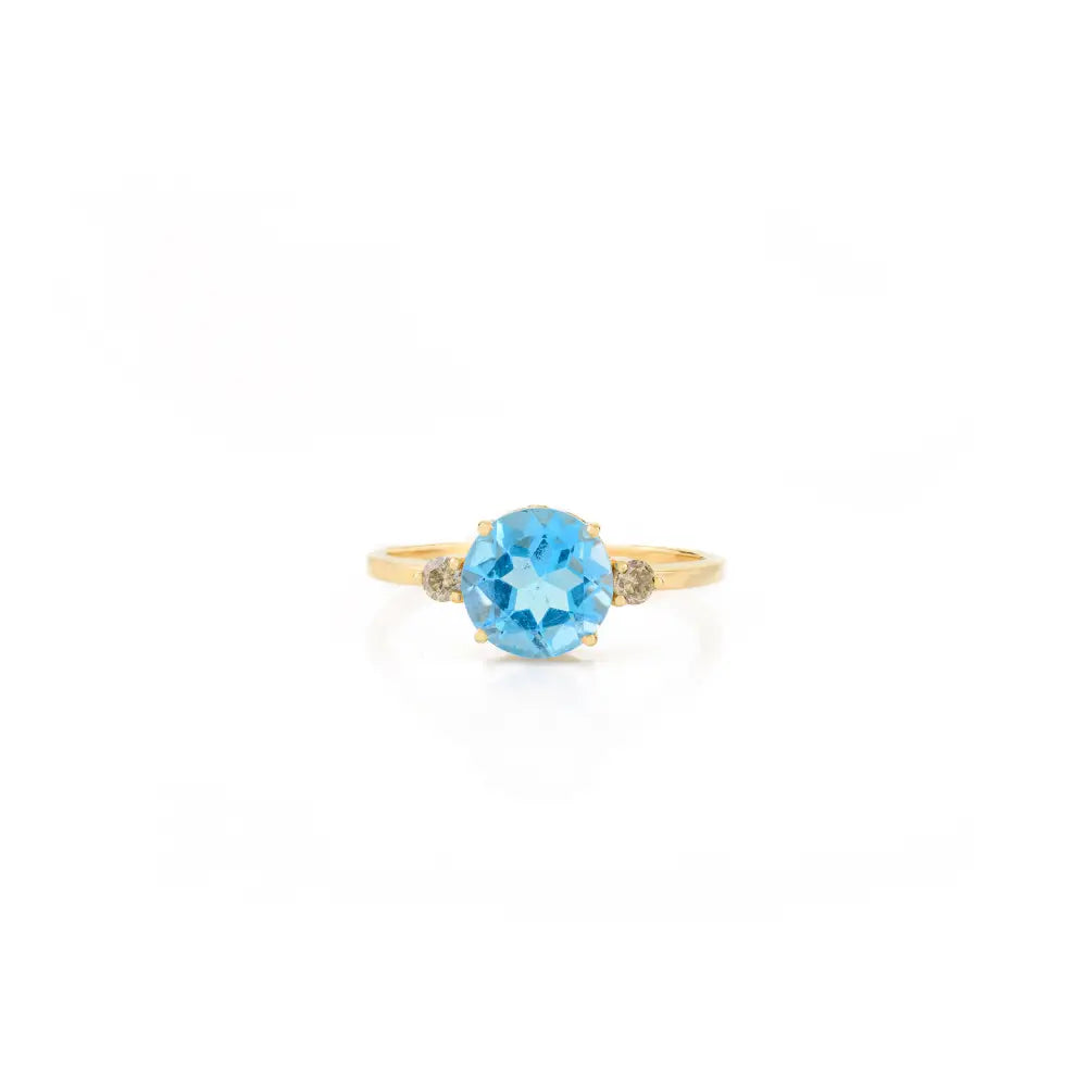 Round Blue Topaz & Diamond Ring Earrings & Pendant 3 Pcs Jewelry Set For Women Gift