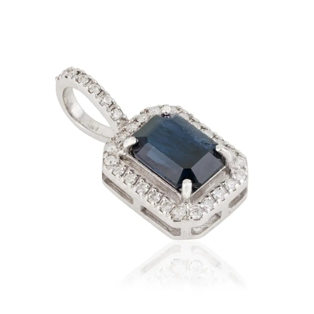 Latest New Design K14 White Gold Blue Sapphire & Diamond Halo Pendant Fine Jewelry