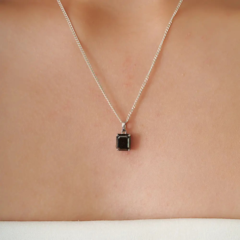 Prong Set 14K Solid White Gold Black Diamond Solitaire Pendant Customized Bulk Jewelry