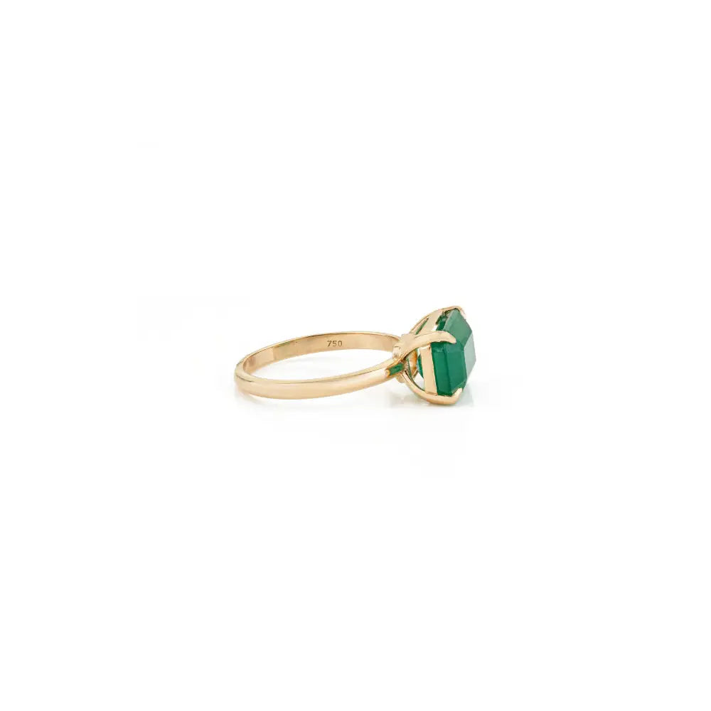 18K Real Yellow Gold Emerald East West Set Solitaire Gemstone Ring Trending Bulk Jewelry
