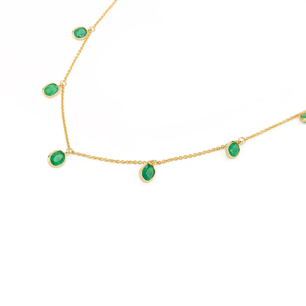 Precious Gemstone Fine 14K Yellow Gold Emerald Charm Necklace Light Weight Jewelry