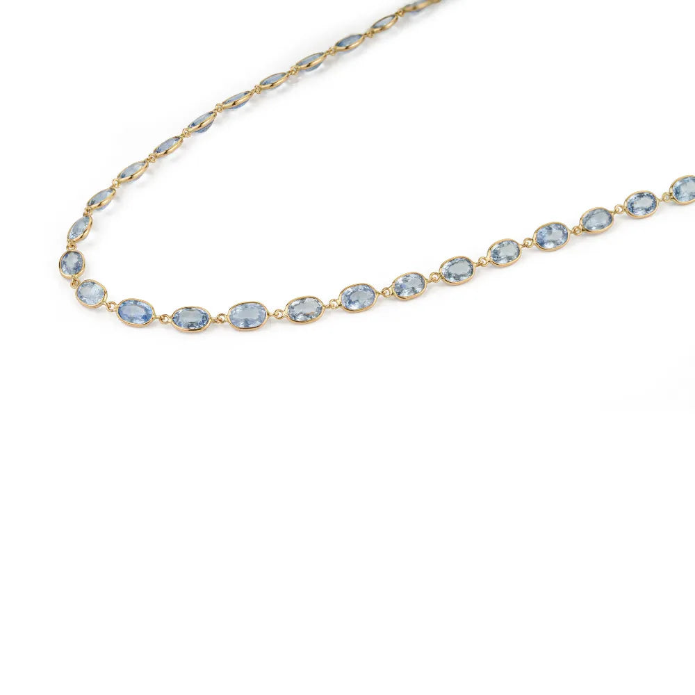 Latest Design New Arrival Blue Sapphire Gemstone Station Wedding Necklace Real 14K Yellow Gold Jewelry