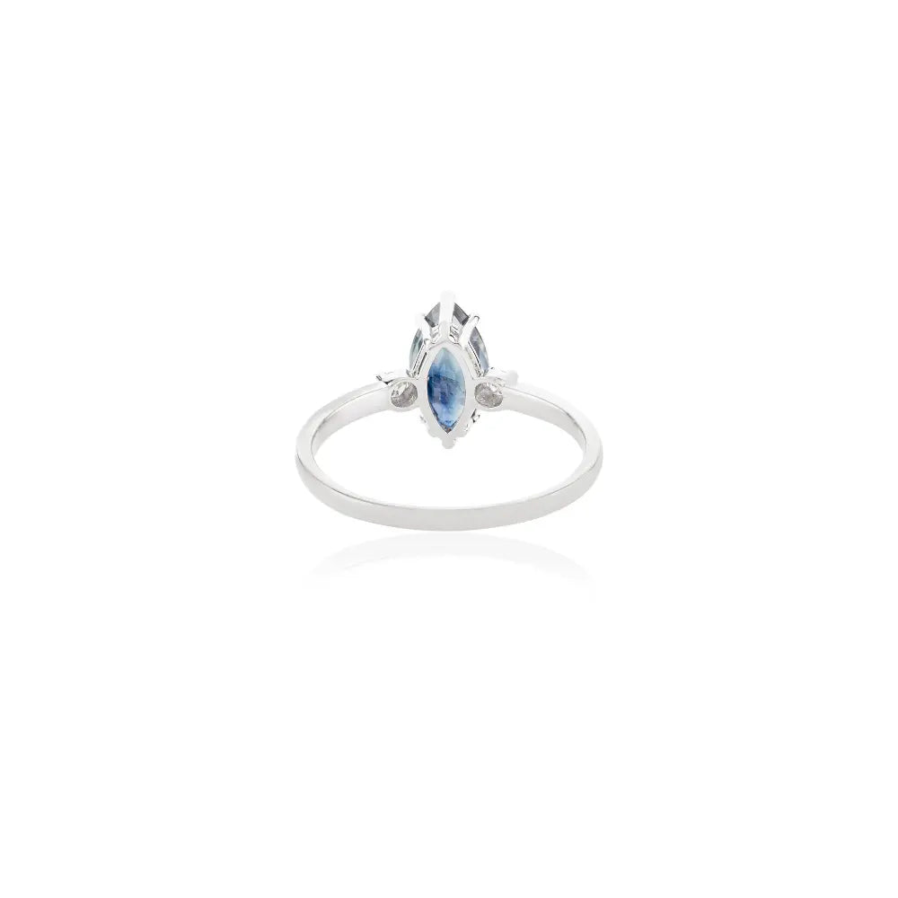 Custom Jewelry Marquise Shape Blue Sapphire & Diamond 14K White Gold Ring