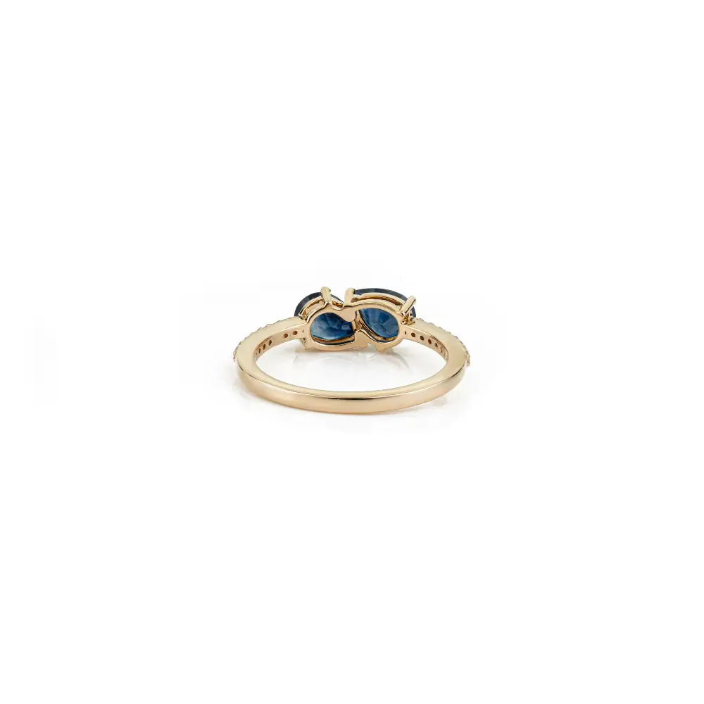Elegant Design Blue Sapphire & Diamond Stacking Gemstone Ring 14K Yellow Gold Trendy Jewelry