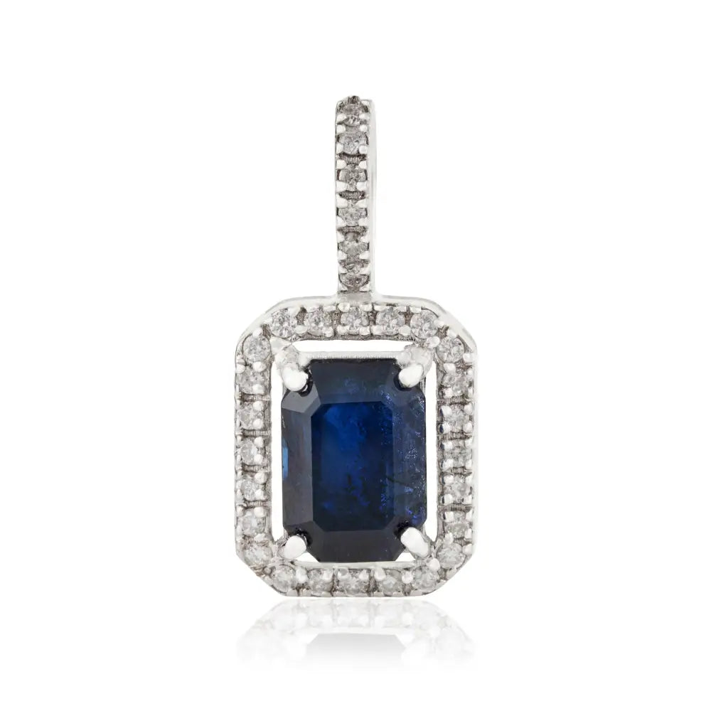 Latest New Design K14 White Gold Blue Sapphire & Diamond Halo Pendant Fine Jewelry