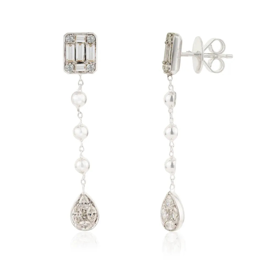 New Style Mixed Cut Diamond Dangle Earrings Real K14 White Gold Sparking Bulk Jewelry
