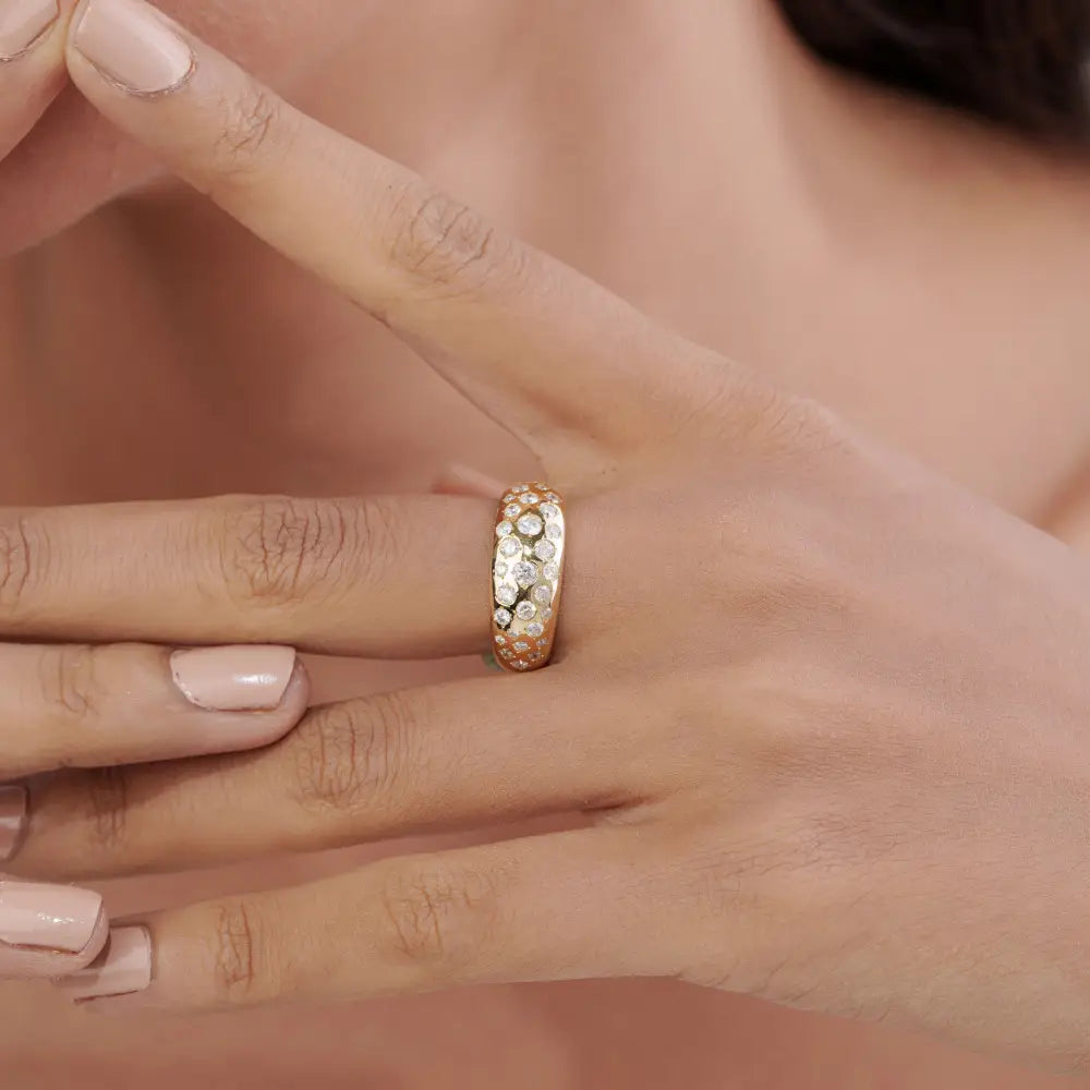 Pave Set Natural Diamond Bold Dome Ring For Unisex Sparkle Jewelry 14K Yellow Gold
