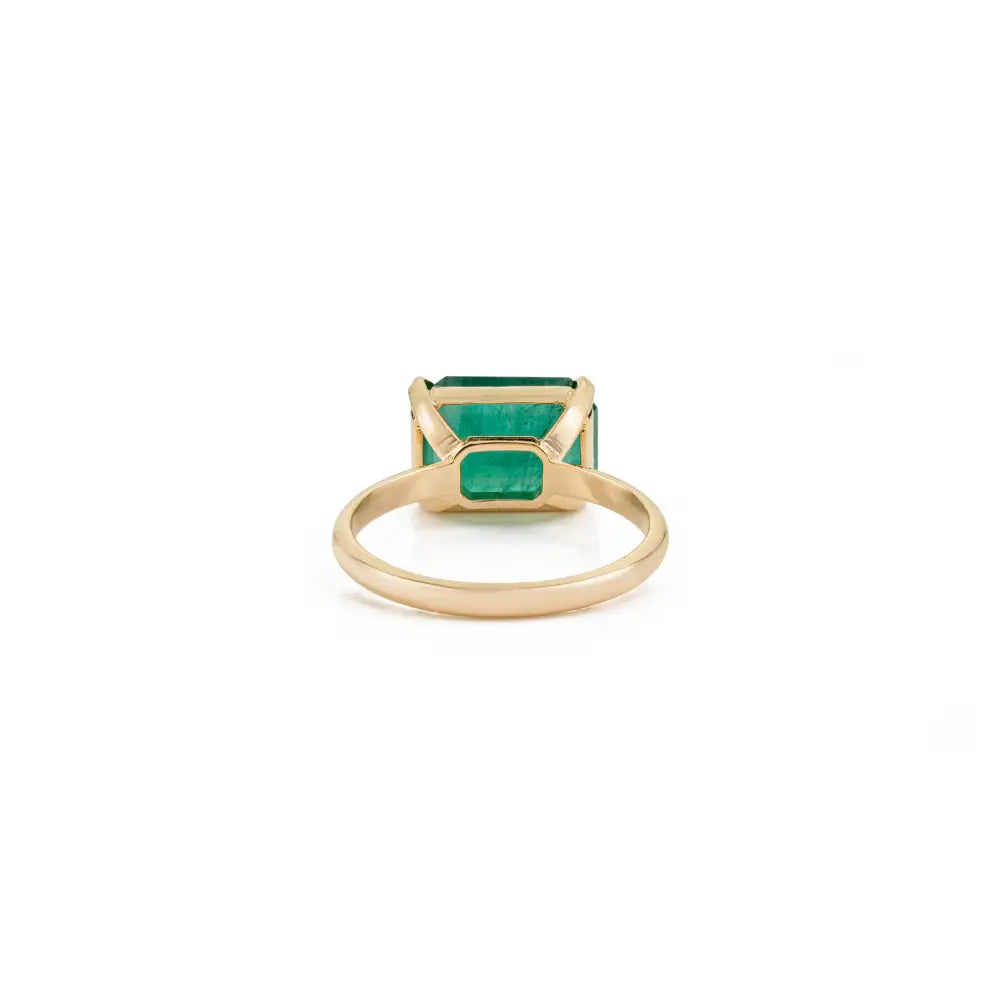 18K Real Yellow Gold Emerald East West Set Solitaire Gemstone Ring Trending Bulk Jewelry
