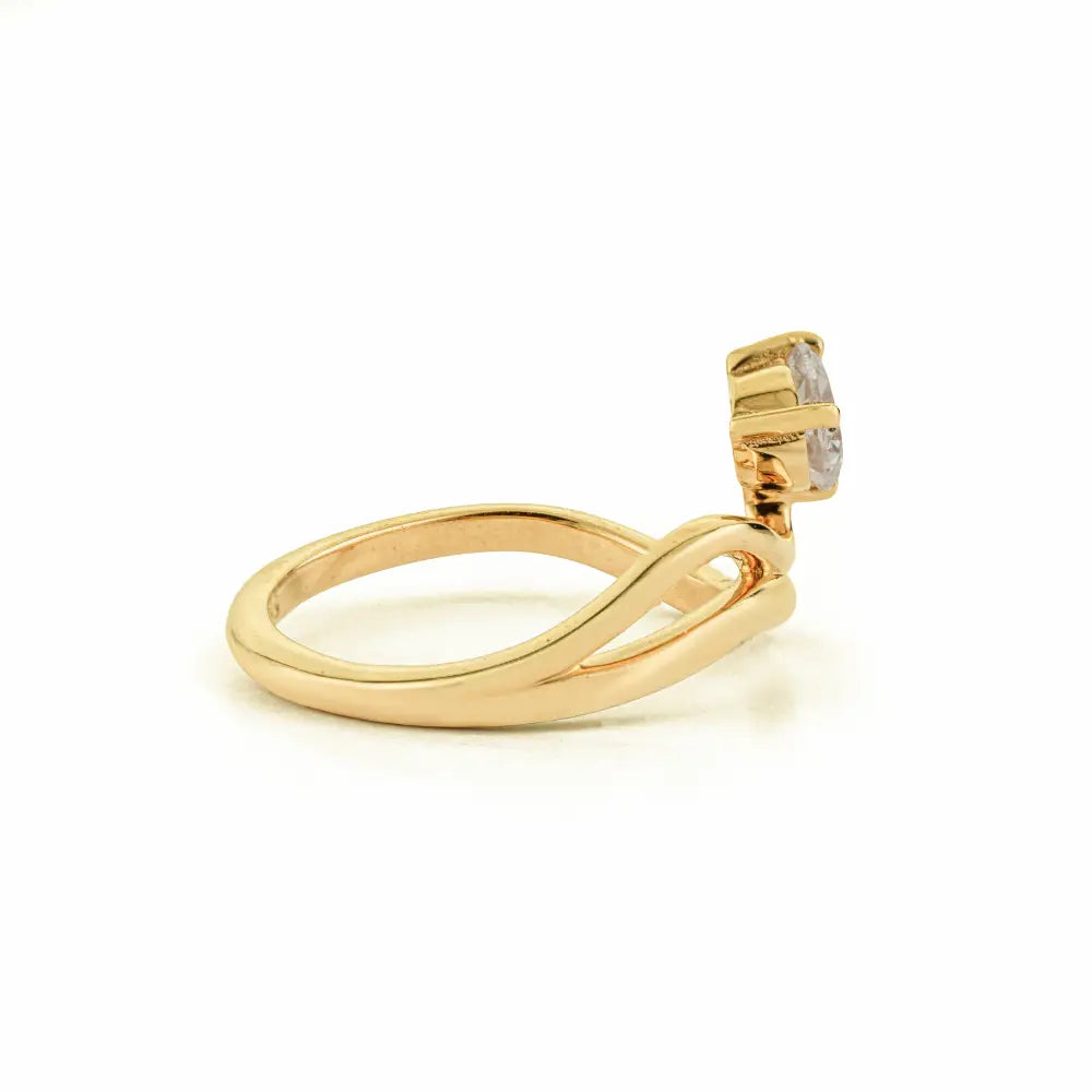 Unique Design 14K Yellow Gold Natural Diamond Double Wavy Band Pinky Ring For Girls