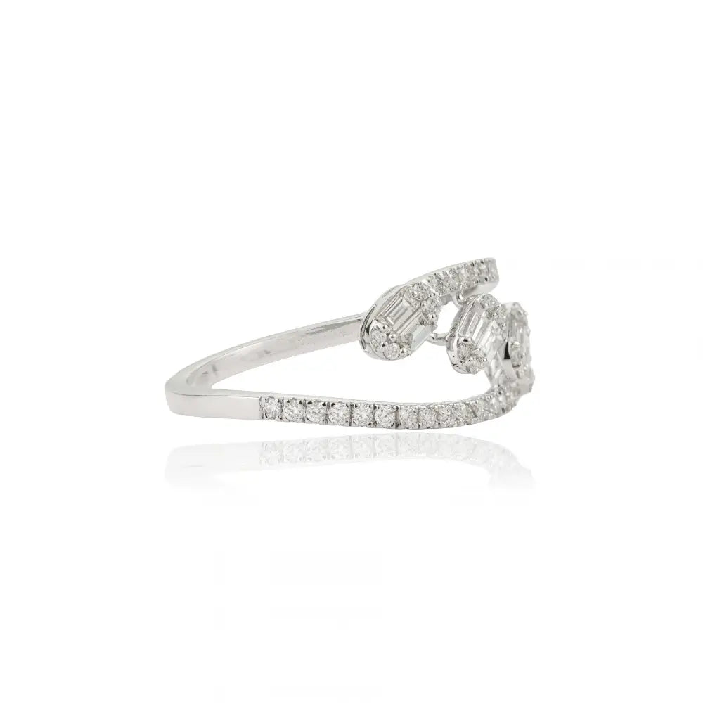 Handmade Fine Natural Diamond 18K White Gold Bypass Style Statement Ring Custom Jewelry