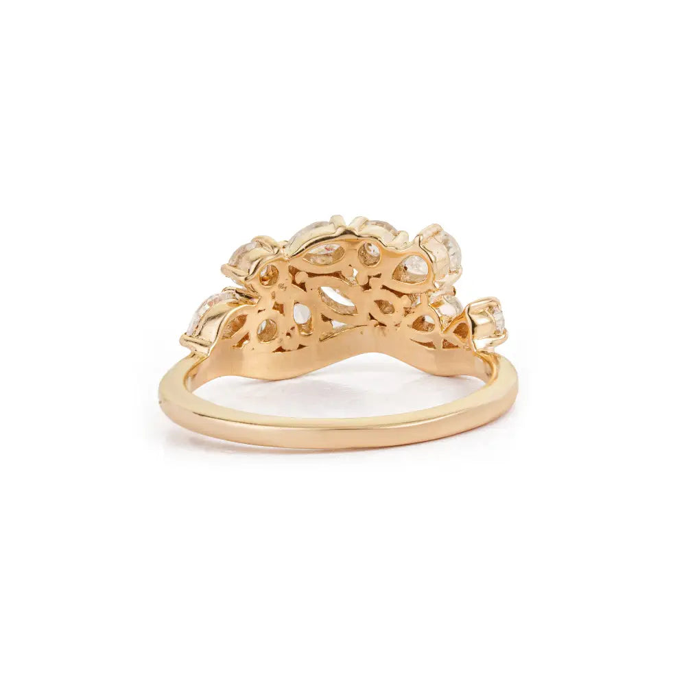 100% Natural Diamond K14 Yellow Gold Wavy Band Pinky Ring Unique Minimal Bulk Jewelry
