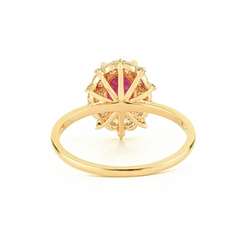 Solid 14K Yellow Gold Ruby & Diamond Cluster Engagement Ring Valentine's Day Bulk Jewelry