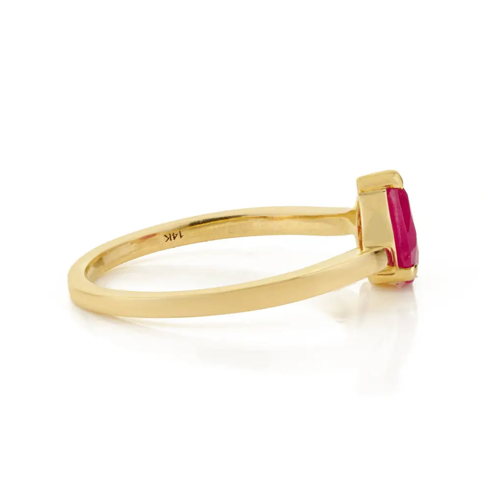 Pear Shape Ruby Single Stone Ring Solid K14 Yellow Gold Customized Elegant Jewelry