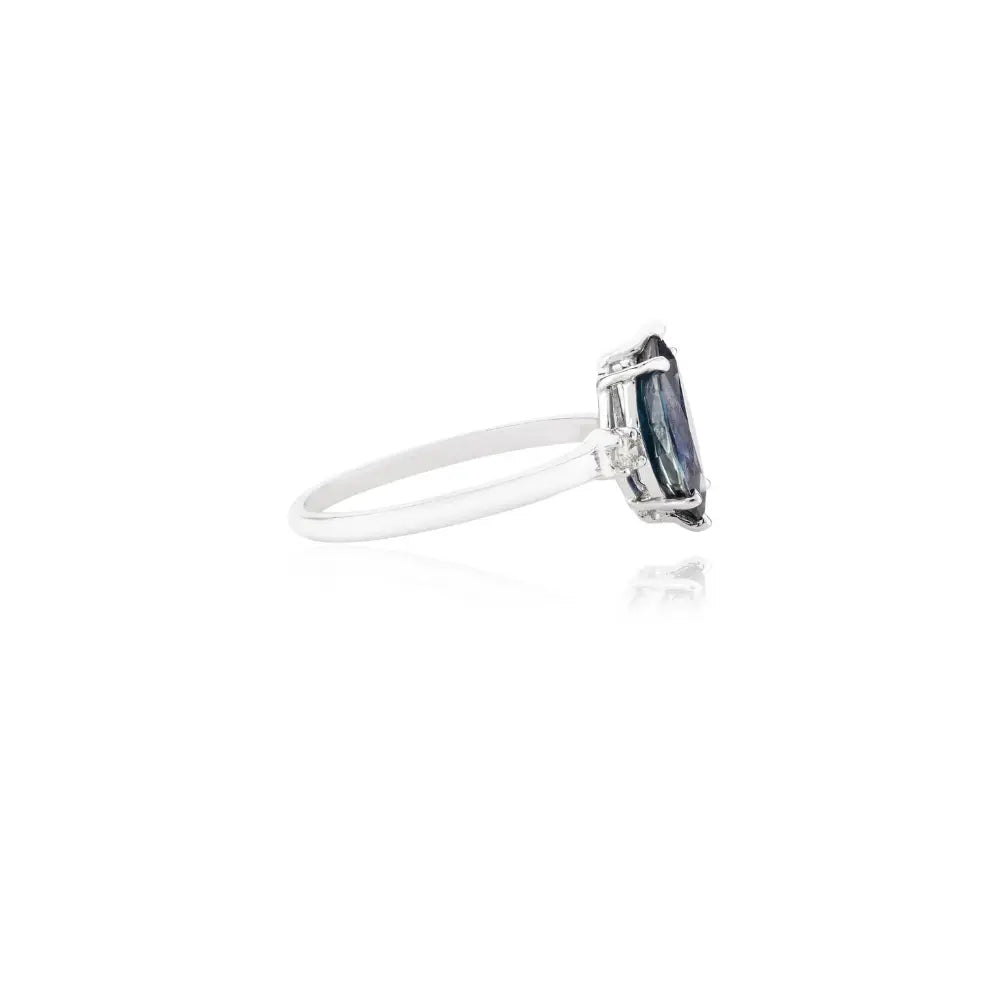 Custom Jewelry Marquise Shape Blue Sapphire & Diamond 14K White Gold Ring