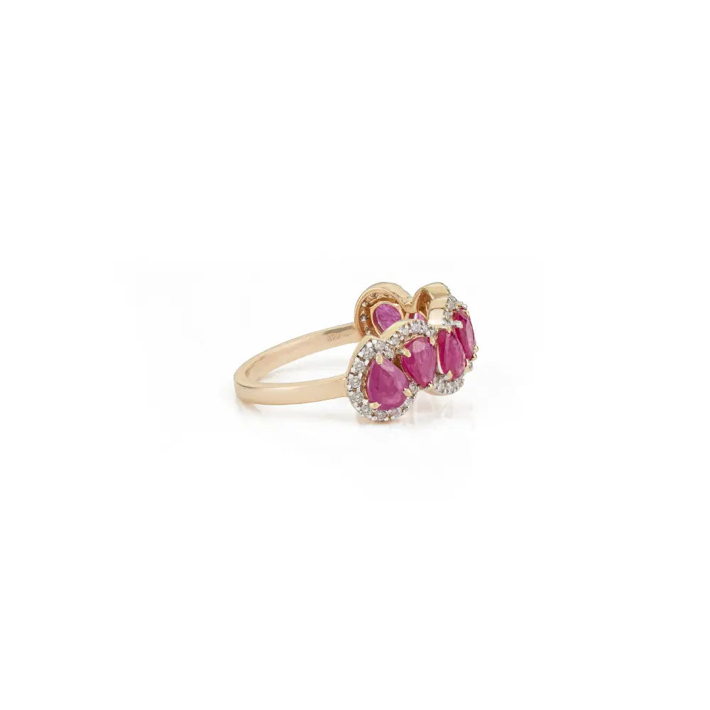 Wave Design Half Eternity Band Ring Featuring Real Ruby & Diamond 14K Solid Gold Jewelry