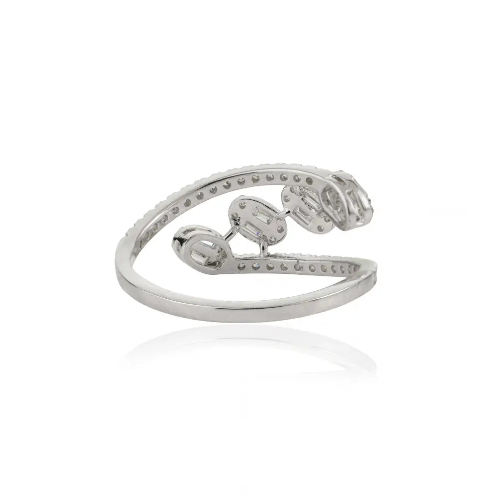 Handmade Fine Natural Diamond 18K White Gold Bypass Style Statement Ring Custom Jewelry