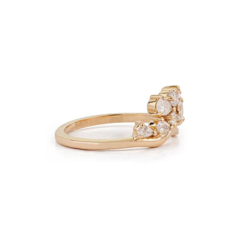 100% Natural Diamond K14 Yellow Gold Wavy Band Pinky Ring Unique Minimal Bulk Jewelry