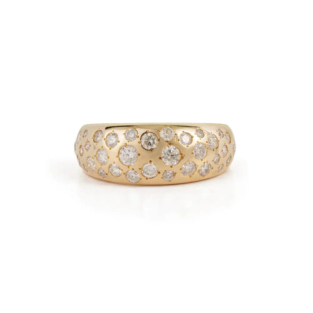 Pave Set Natural Diamond Bold Dome Ring For Unisex Sparkle Jewelry 14K Yellow Gold
