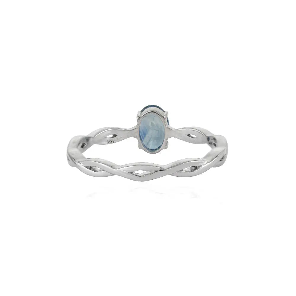 Simple Design Blue Sapphire Twisted Band Single Stone Ring 14K Solid White Gold Fine Jewelry