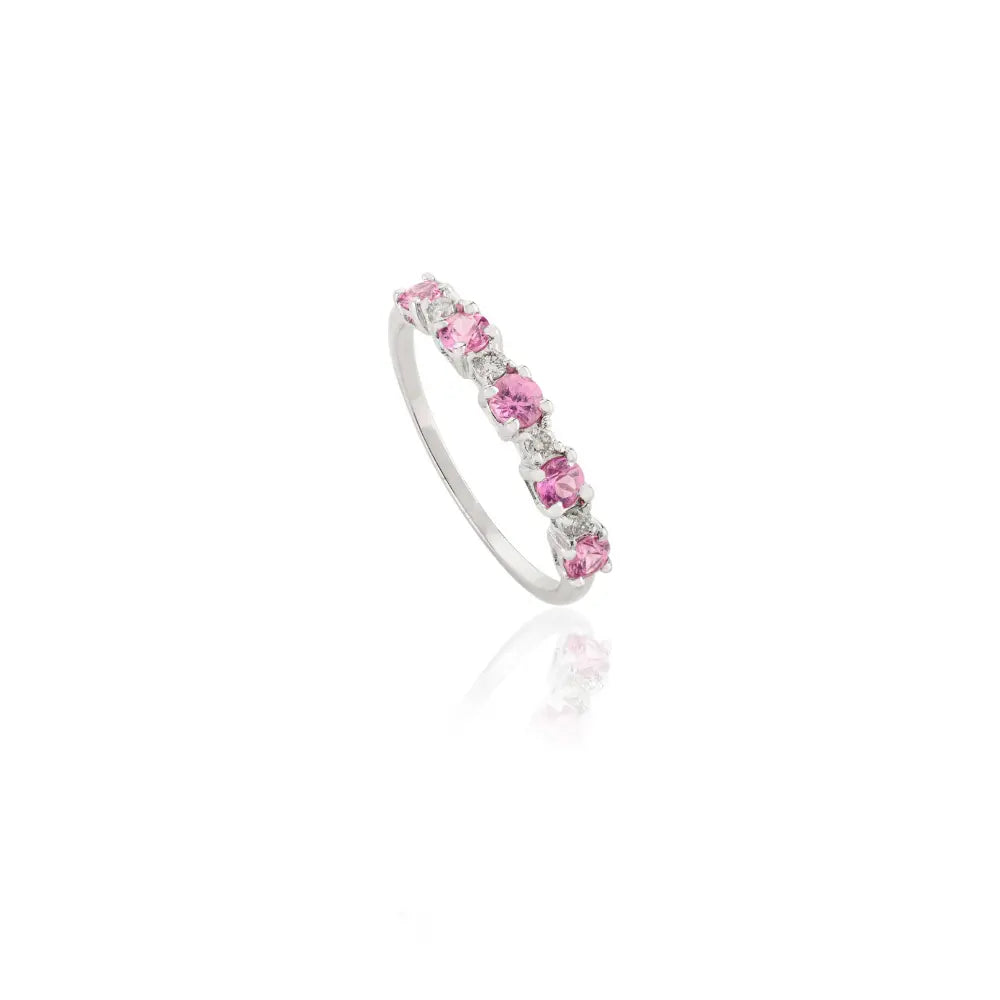 Handcrafted Pink Sapphire & Diamond 14K White Gold Half Eternity Band Ring