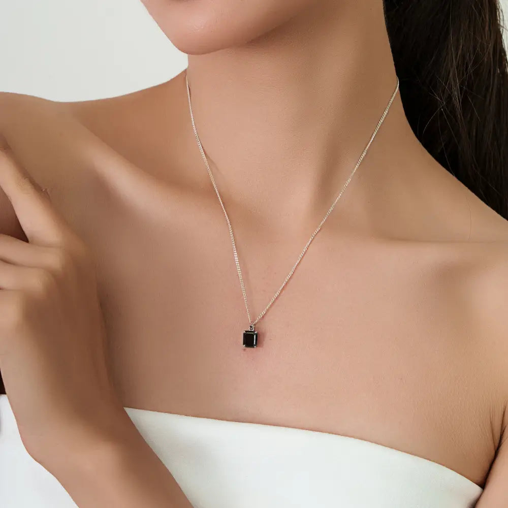 Prong Set 14K Solid White Gold Black Diamond Solitaire Pendant Customized Bulk Jewelry