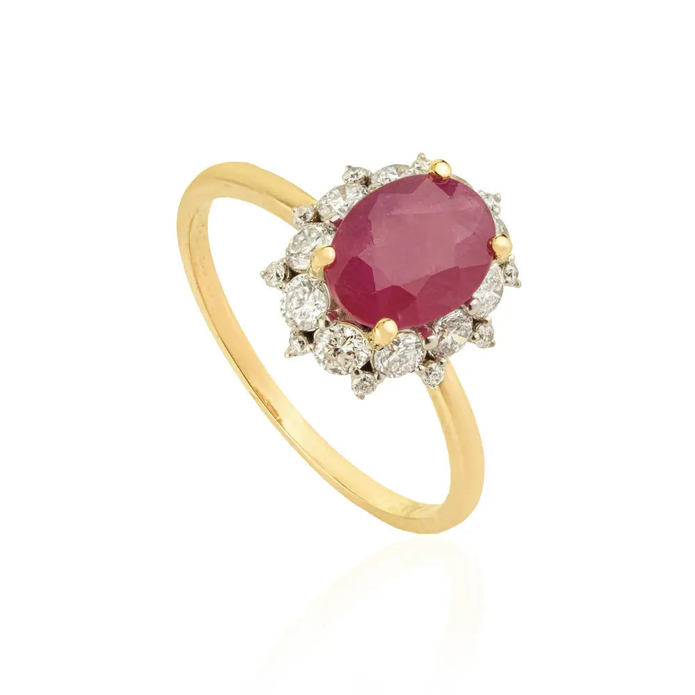 Solid 14K Yellow Gold Ruby & Diamond Cluster Engagement Ring Valentine's Day Bulk Jewelry