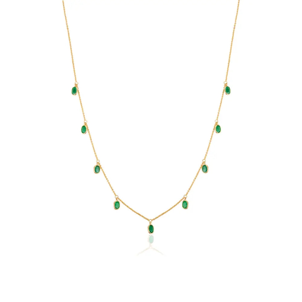 Precious Gemstone Fine 14K Yellow Gold Emerald Charm Necklace Light Weight Jewelry