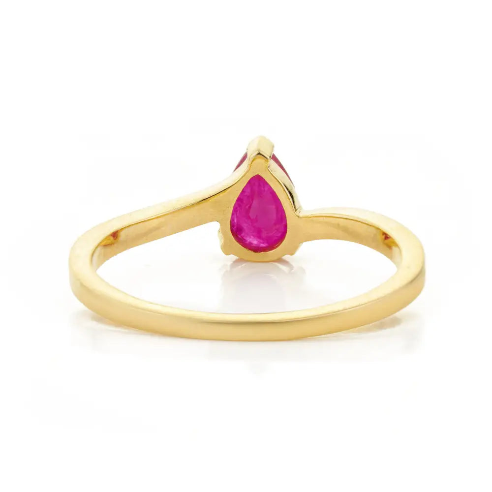 Pear Shape Ruby Single Stone Ring Solid K14 Yellow Gold Customized Elegant Jewelry