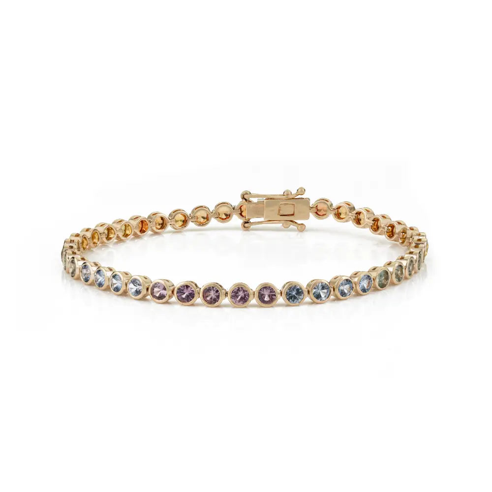 Bezel Set Colorful Multi Sapphire Stacking Tennis Bracelet K14 Pure Yellow Gold Custom Jewelry