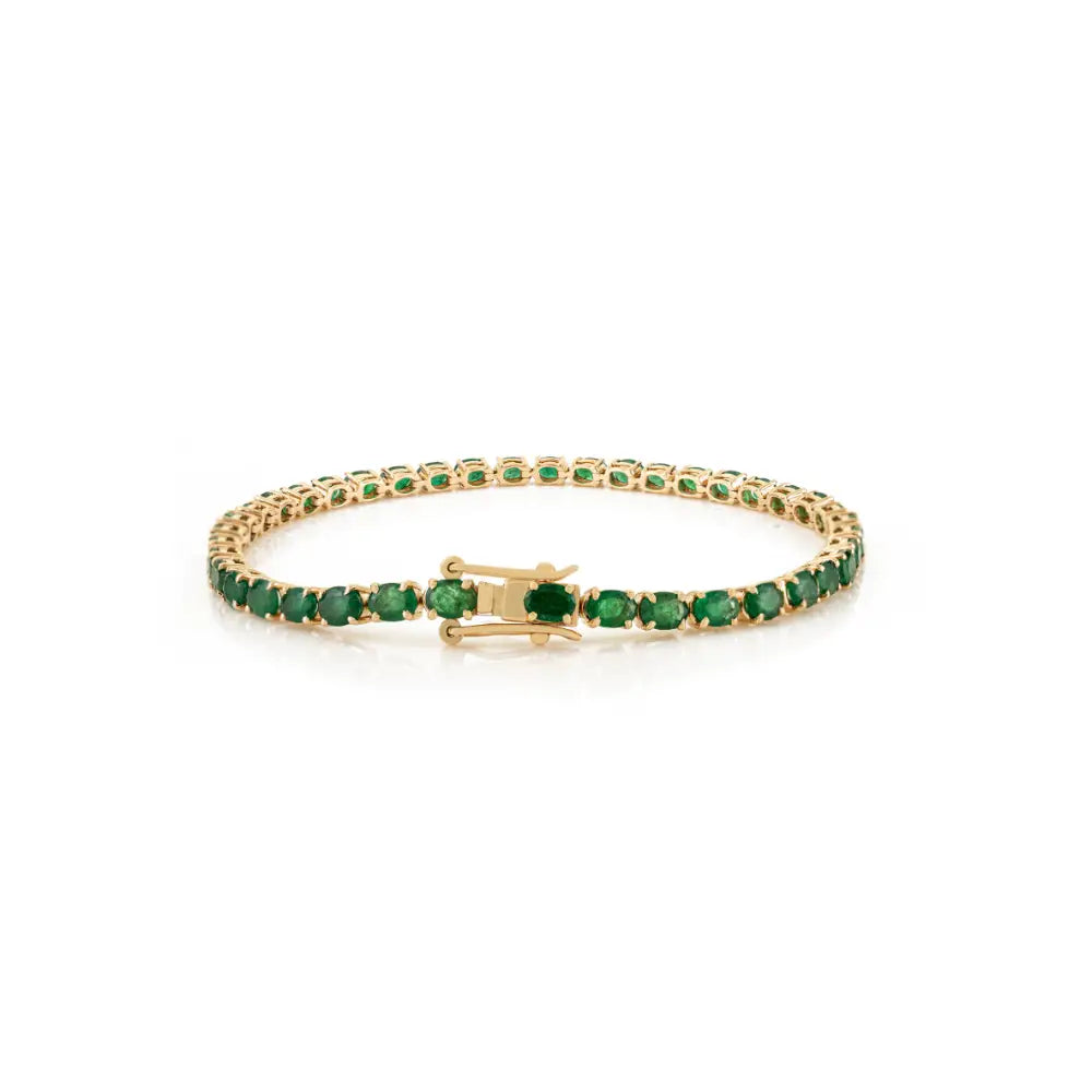 May Birthstone Emerald Handmade Tennis Bracelet For Unisex Simple 14K Solid Gold Jewelry