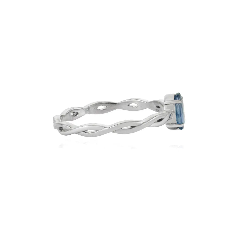 Simple Design Blue Sapphire Twisted Band Single Stone Ring 14K Solid White Gold Fine Jewelry