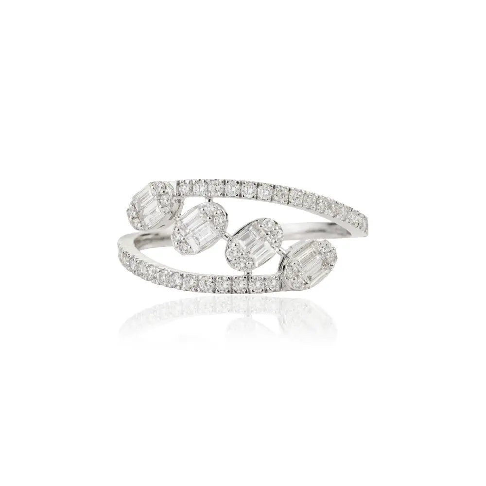 Handmade Fine Natural Diamond 18K White Gold Bypass Style Statement Ring Custom Jewelry