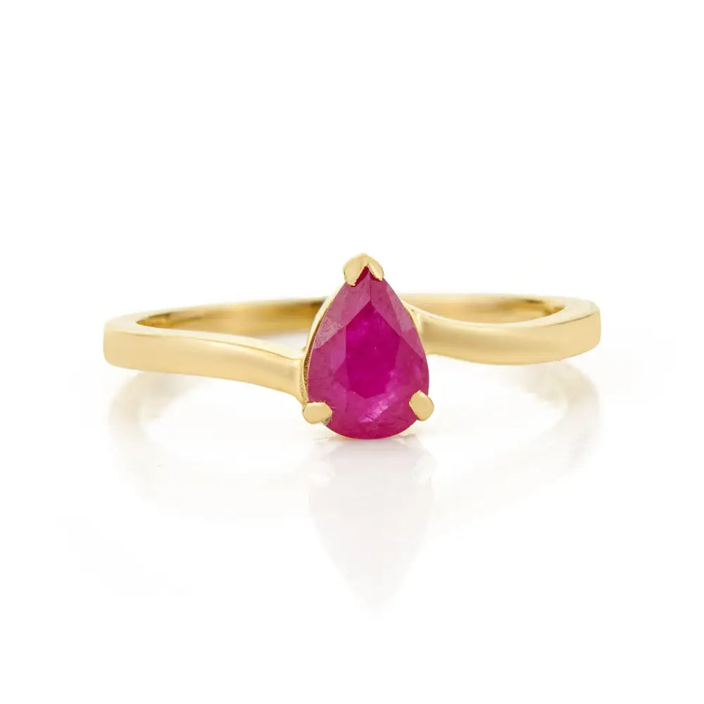 Pear Shape Ruby Single Stone Ring Solid K14 Yellow Gold Customized Elegant Jewelry