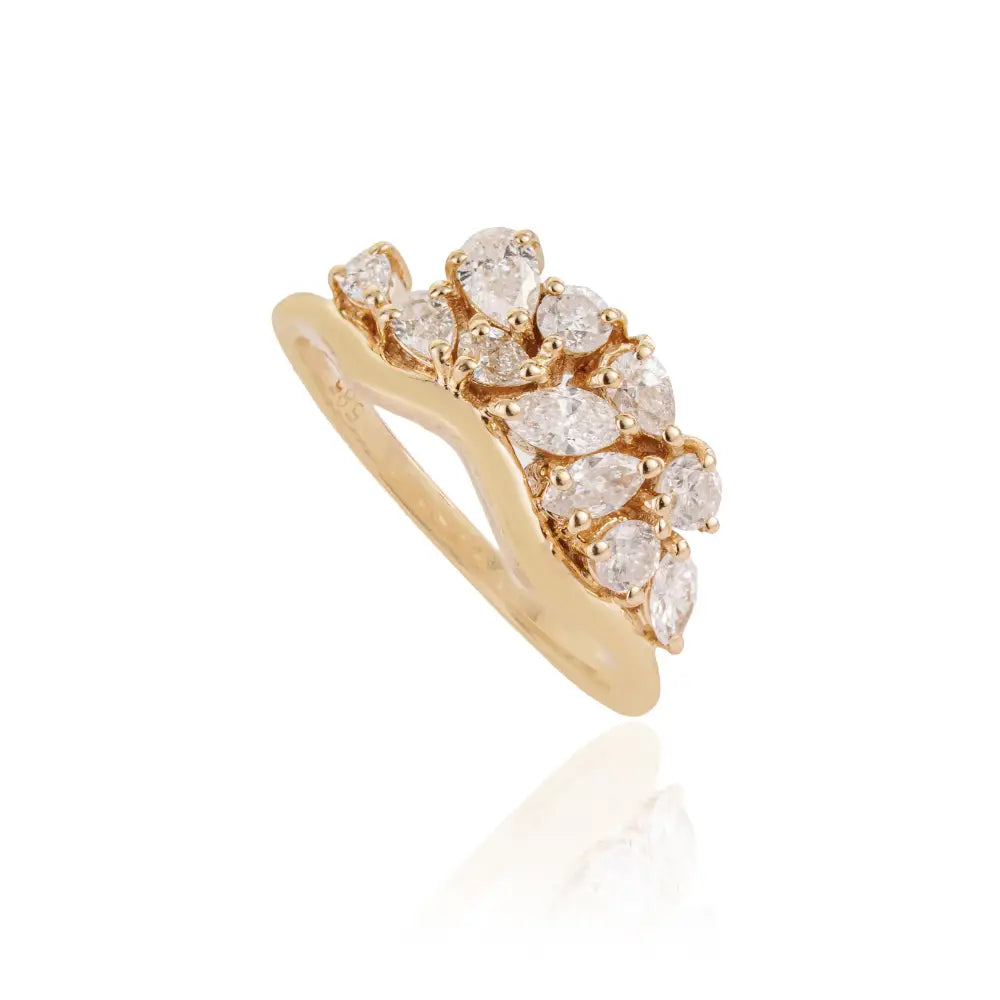 100% Natural Diamond K14 Yellow Gold Wavy Band Pinky Ring Unique Minimal Bulk Jewelry
