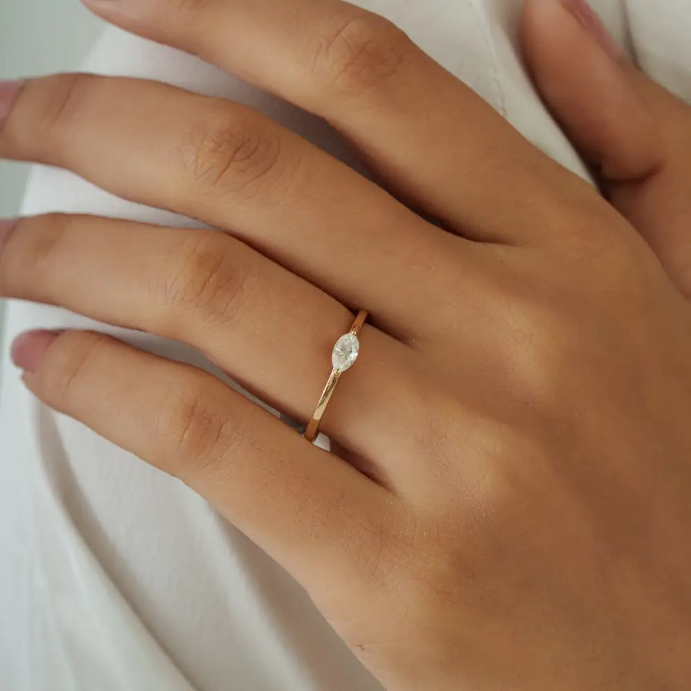 Marquise Shape Real Diamond K14 Yellow Gold Stacking Tiny Engagement Ring Bulk Jewelry