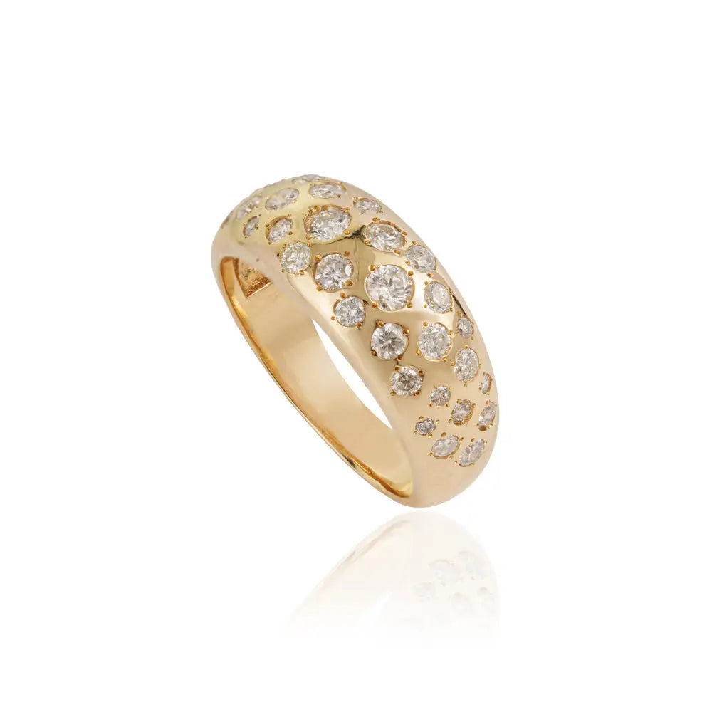 Pave Set Natural Diamond Bold Dome Ring For Unisex Sparkle Jewelry 14K Yellow Gold