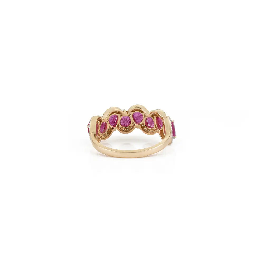 Wave Design Half Eternity Band Ring Featuring Real Ruby & Diamond 14K Solid Gold Jewelry