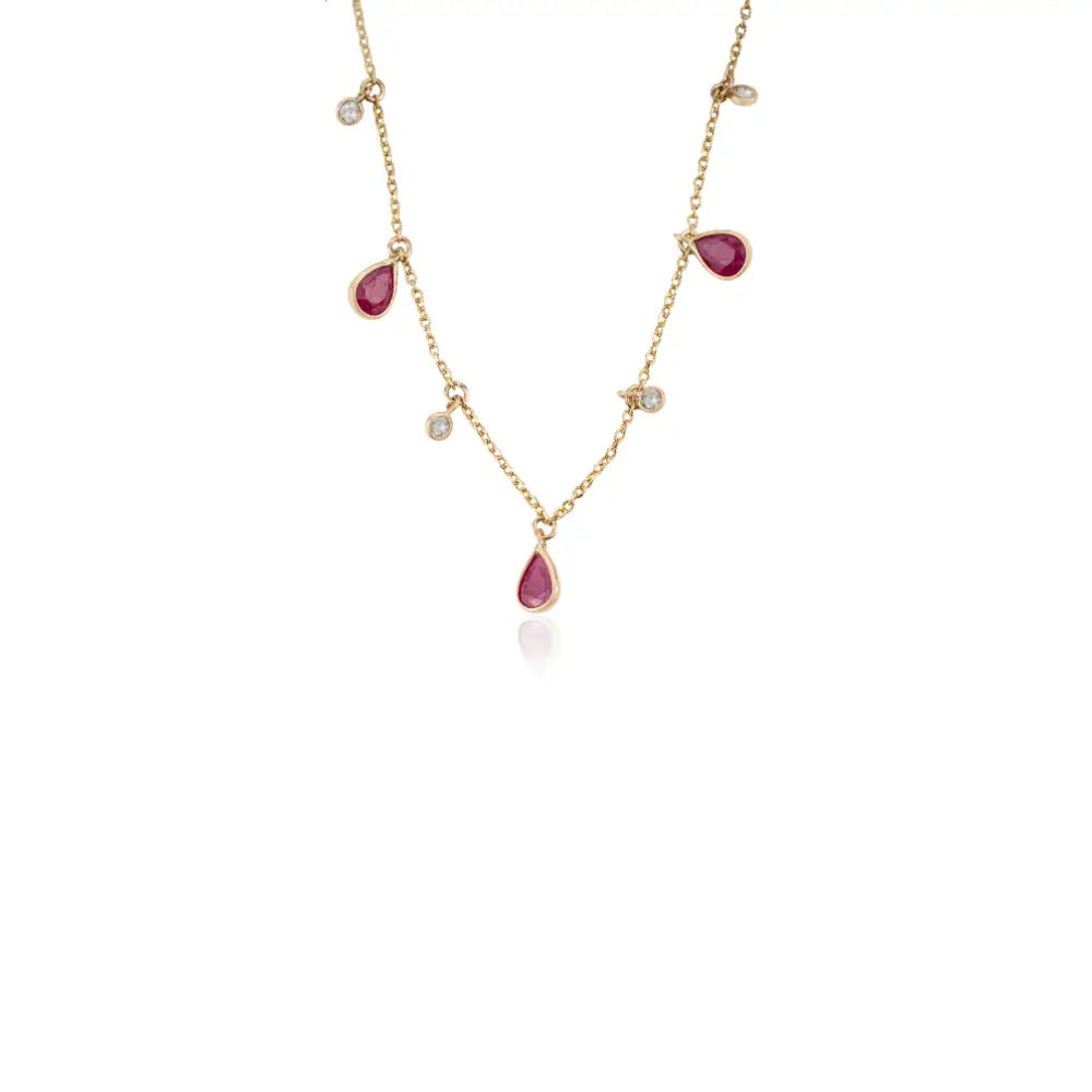 Latest Design Elegant Ruby & Diamond 14K Yellow Gold Charm Chain Necklace For Women