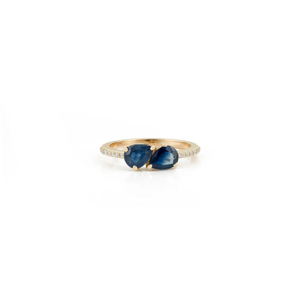 Elegant Design Blue Sapphire & Diamond Stacking Gemstone Ring 14K Yellow Gold Trendy Jewelry