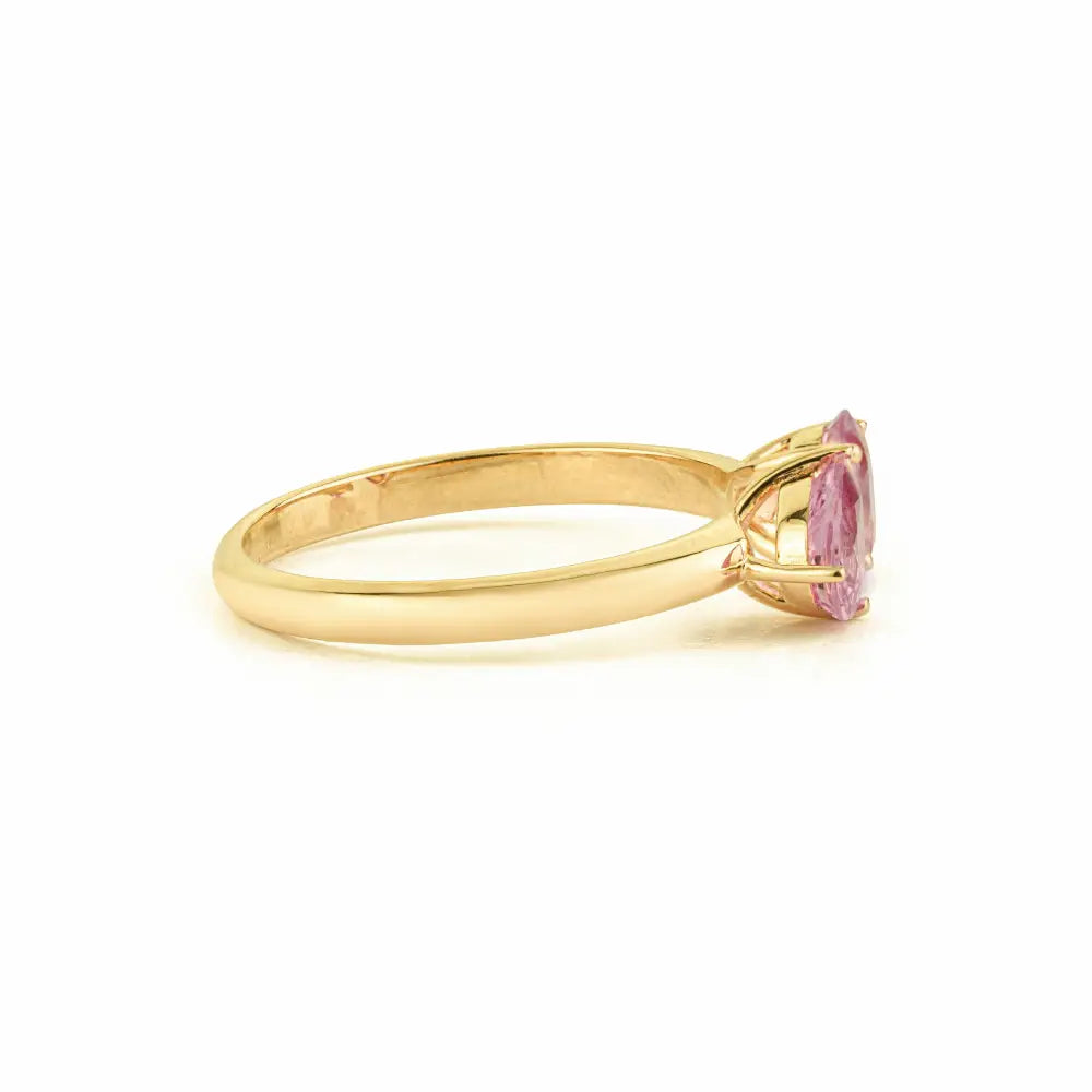 Simple Design Pink Sapphire Toi et Moi Open Ring Stackable 14K Yellow Gold Bulk Jewelry