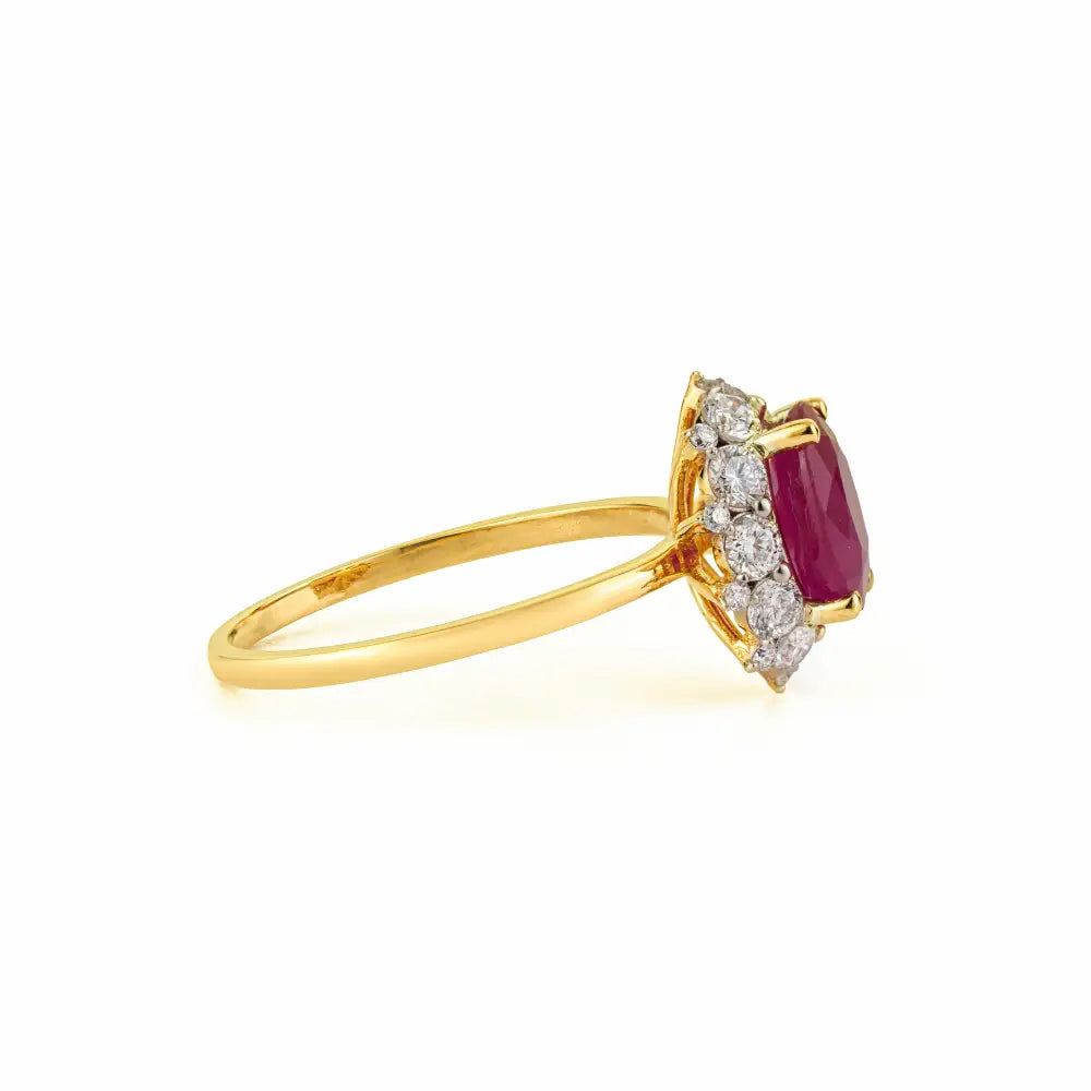 Solid 14K Yellow Gold Ruby & Diamond Cluster Engagement Ring Valentine's Day Bulk Jewelry