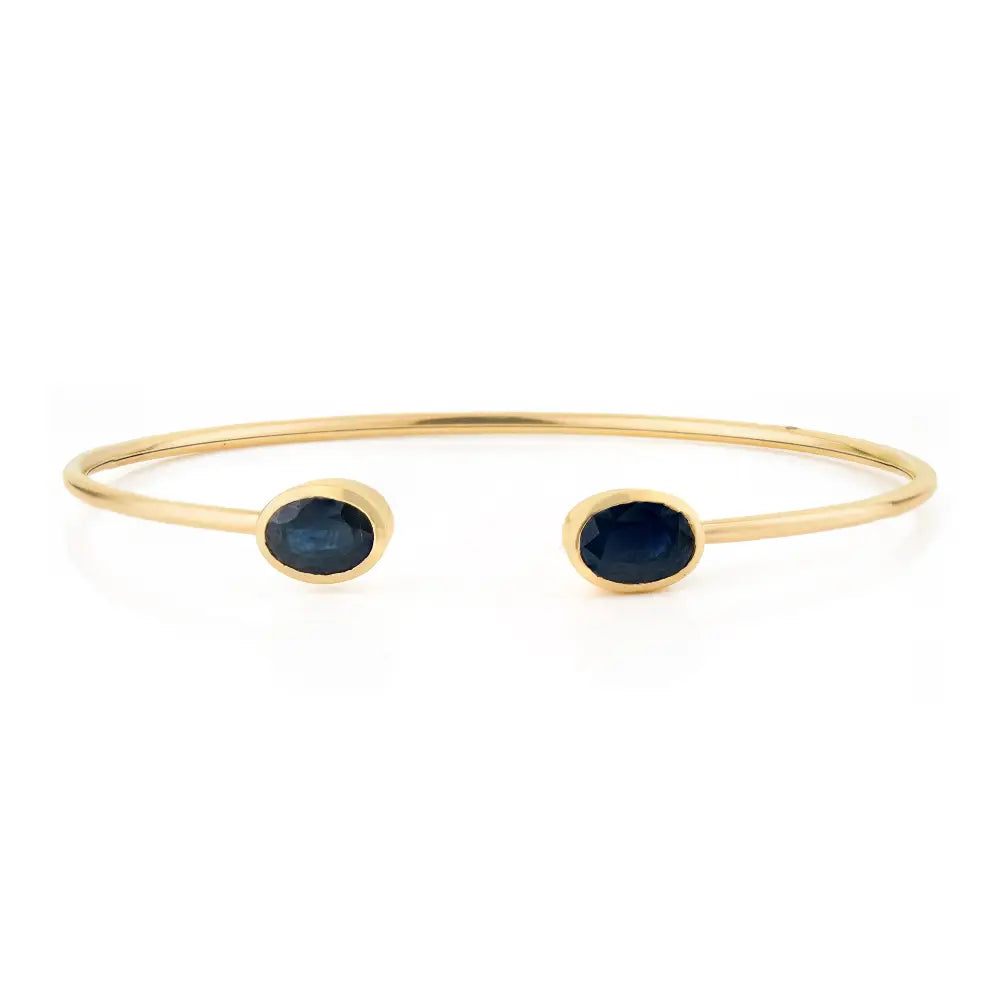 Elegant Design 14K Yellow Gold Blue Sapphire Stacking Cuff Bangle Precious Bulk Jewelry