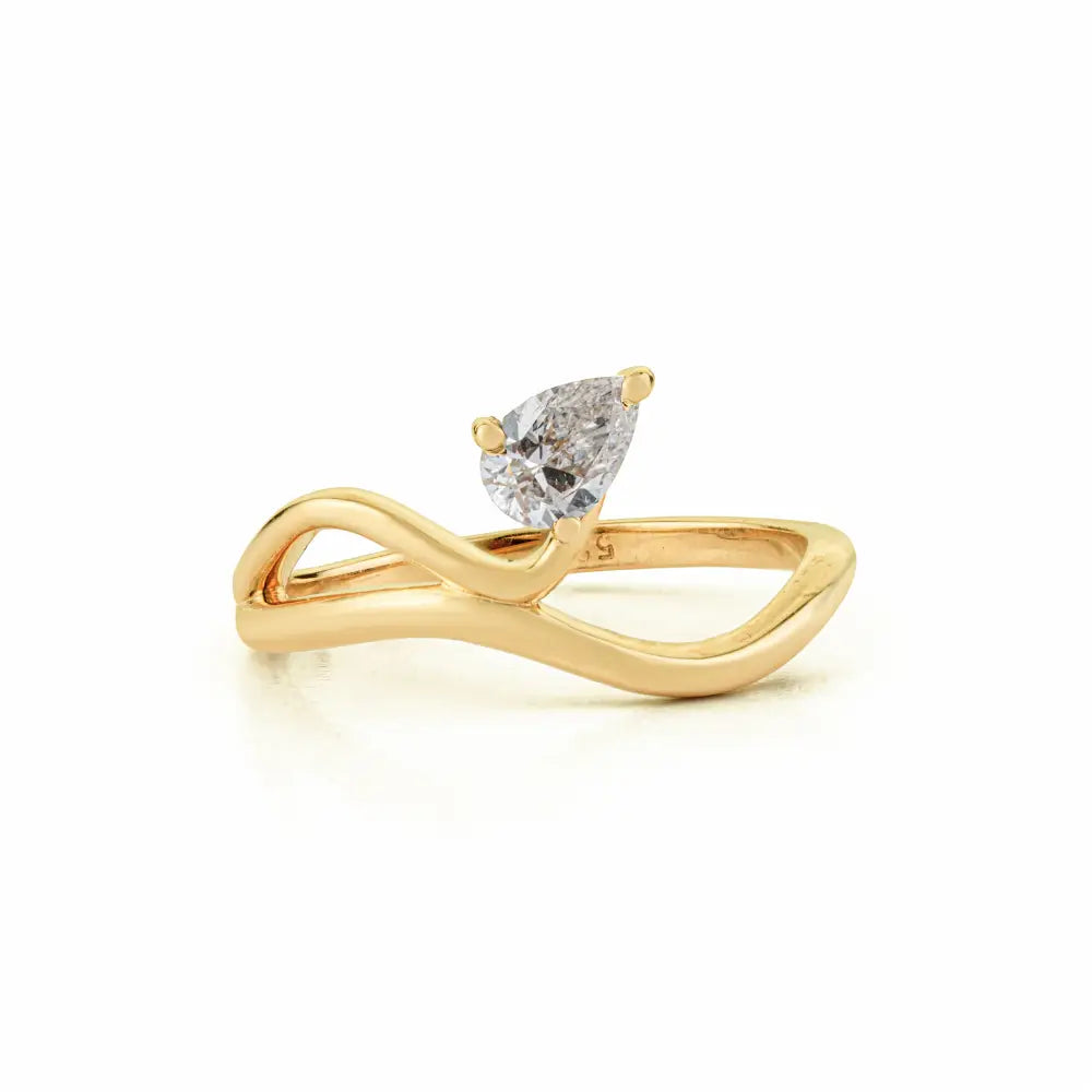 Unique Design 14K Yellow Gold Natural Diamond Double Wavy Band Pinky Ring For Girls