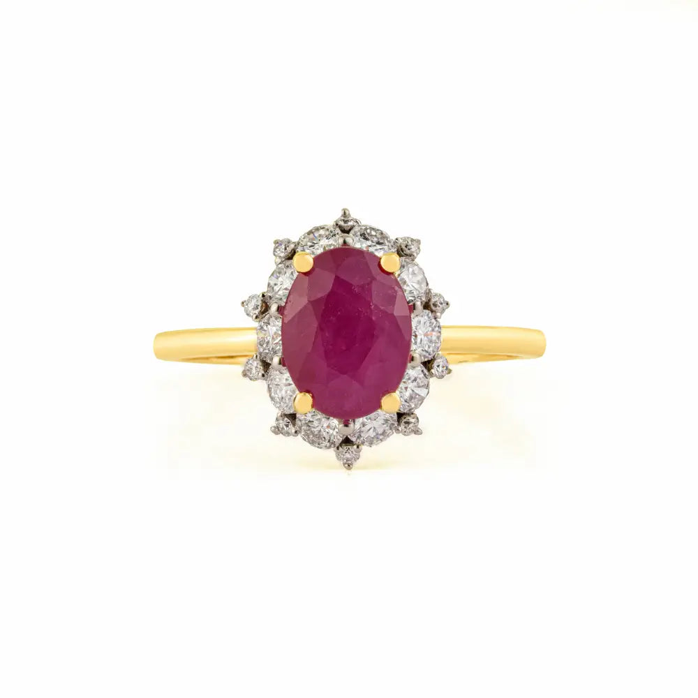 Solid 14K Yellow Gold Ruby & Diamond Cluster Engagement Ring Valentine's Day Bulk Jewelry